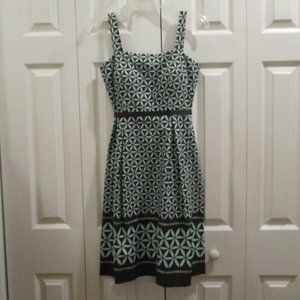 Simple Sundress sz 6 Petite Tiffany Blue & Brown Geometric Pattern